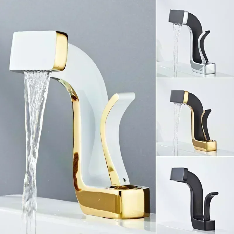 

Tuqiu Bathroom Faucet Brass Gold White Bathroom Basin Faucet Cold And Hot Water Mixer Sink Tap Deck Mounted Black & Gold Tap
