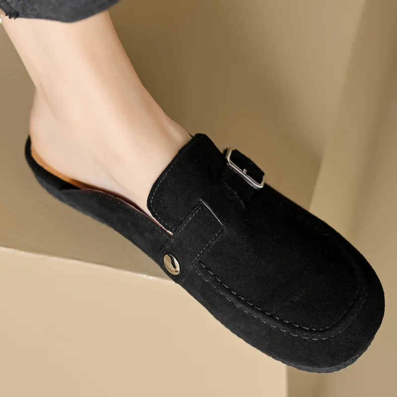 Leather Sandals Women Real Cow Leather Flats With Slippers Round Toe Big Buckle Real Cow Suede Leisure Shoes For Ladies
Leather Sandals Women Real Cow Leather Flats With Slippers Round Toe Big Buckle Real Cow Suede Leisure Shoes For Ladies