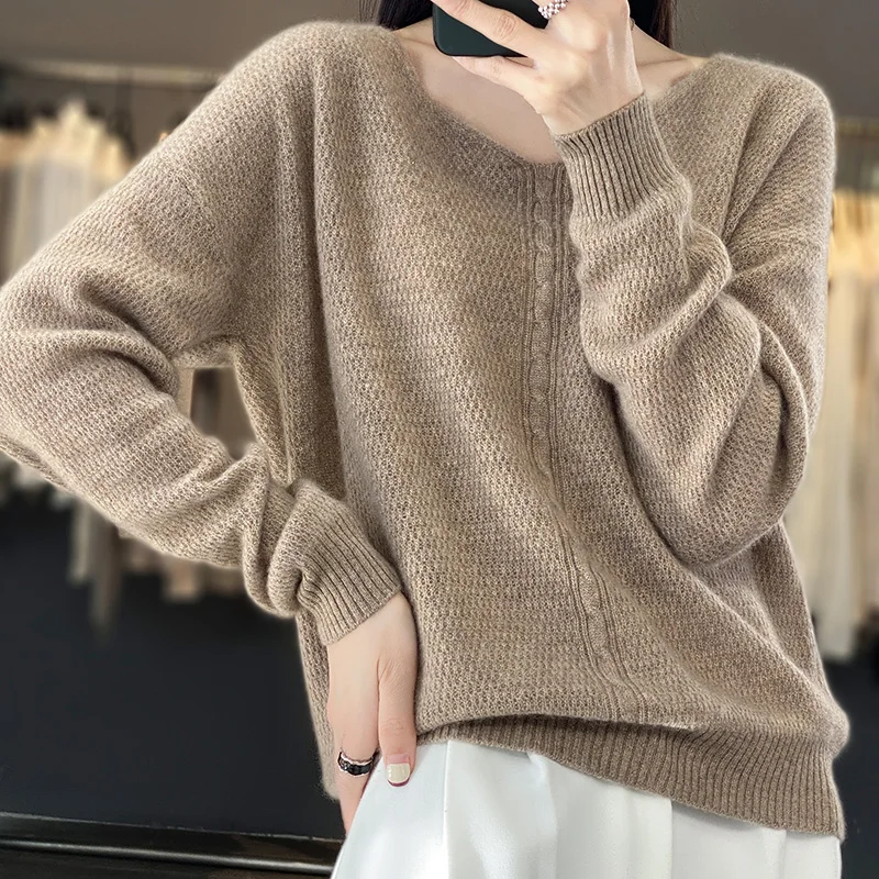 

23 Early spring new arrivals 100 Pure cashmere sweater women V Collar loose leisure slimming pullover wool knitted bottoming shi
