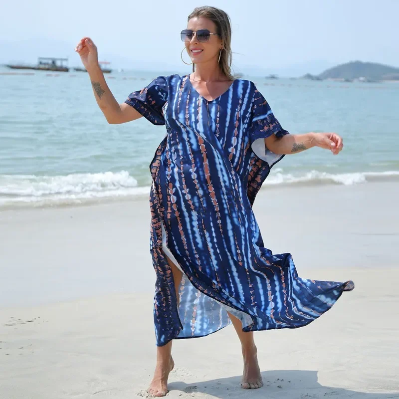 

Новинка женский купальник летняя новая Пляжная накидка с принтом свободный халат для отпуска пляжное платье пляжные наряды для женщин кимоно цельный