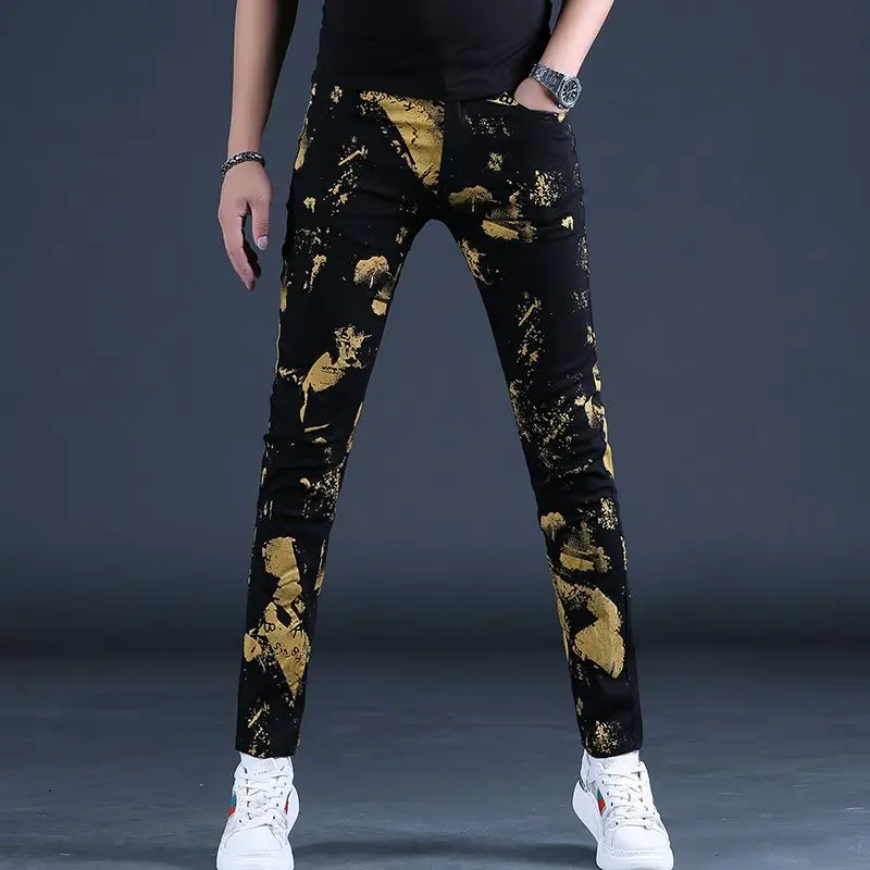 Light Luxury Men’s Slim-fit Hot Printed Black Denim Pants,Sexy All-match Trendy Jeans,Korea Version Stretch Street Jeans Pants;
Light Luxury Men’s Slim-fit Hot Printed Black Denim Pants,Sexy All-match Trendy Jeans,Korea Version Stretch Street Jeans Pants;