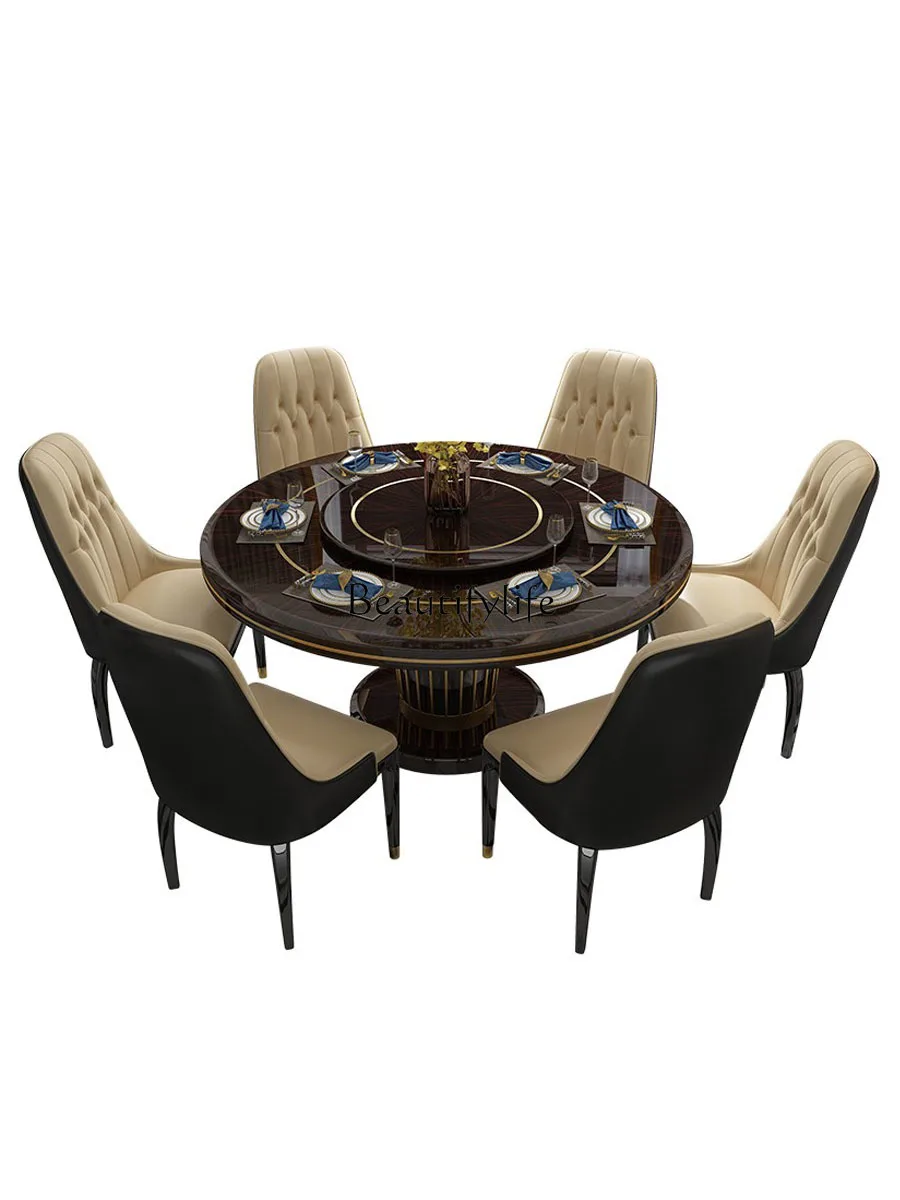 Modern Simple and Light Luxury Dining Tables and Chairs Set European Solid Wood Table with Turntable
Modern Simple and Light Luxury Dining Tables and Chairs Set European Solid Wood Table with Turntable