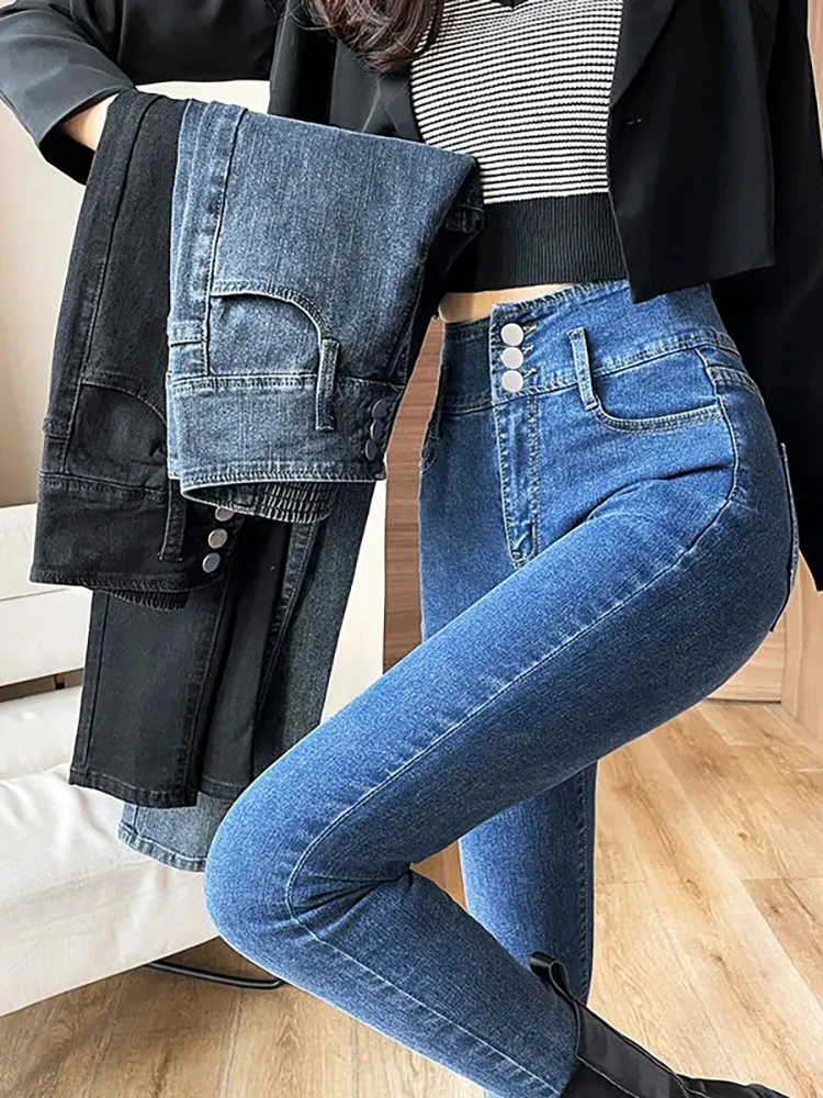 Vintage Three Buttons Slim Pencil Denim Pants Female Korean Fashion High Waist Skinny Stretch Denim Pants All-match Women Pants
Vintage Three Buttons Slim Pencil Denim Pants Female Korean Fashion High Waist Skinny Stretch Denim Pants All-match Women Pants