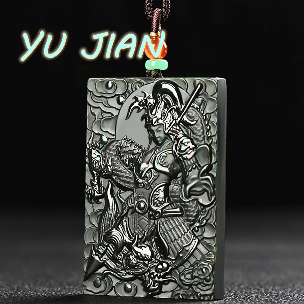 

Latest Natural Hetian Jade Qing-Jade Seiko Carving Hand-Carved Heroic Figures Amulet Pendant Necklace With Chain Fine Jewelry