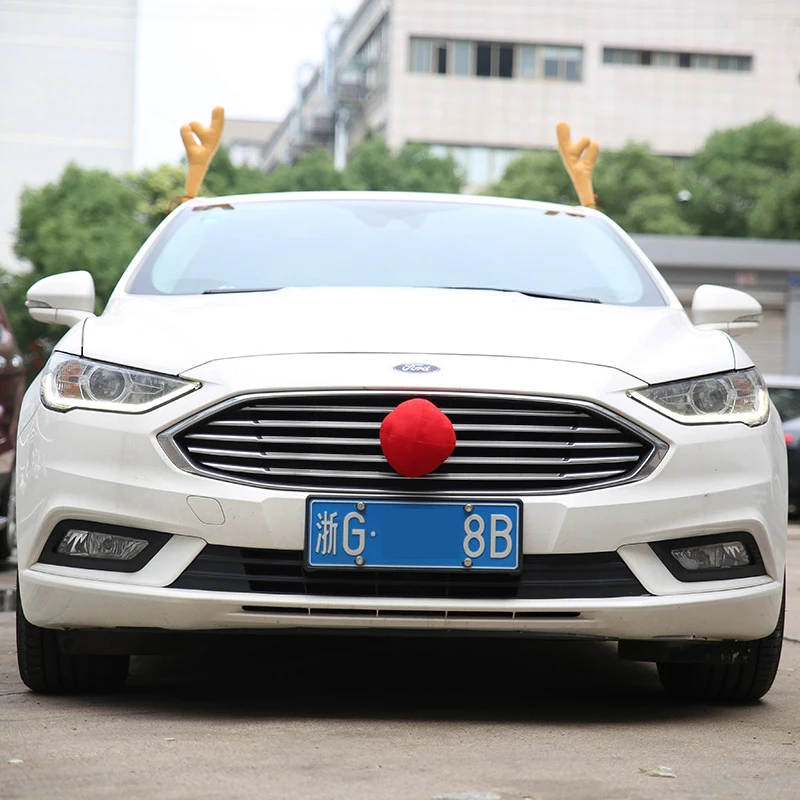 

New Large Reindeer Christmas Decor Car Vehicle Nose Horn Costume Set Christmas Reindeer Antlers Red Nose Ornaments Elk Antler