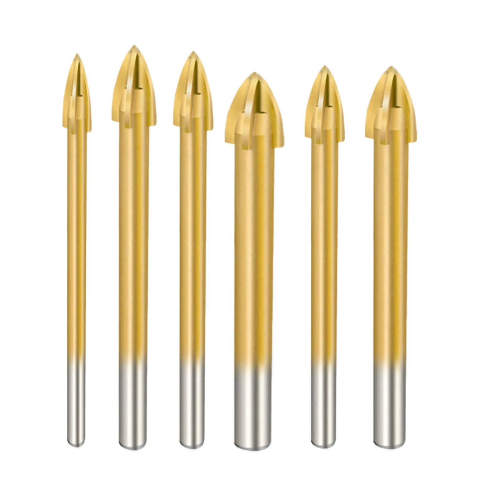 

6pcs Carbide Glass Drill Bits 4 Cutting Edges Cross Spear Head Drill For Ceramic Tile Marble Mirror Concrete Drill Bit 4-12mm