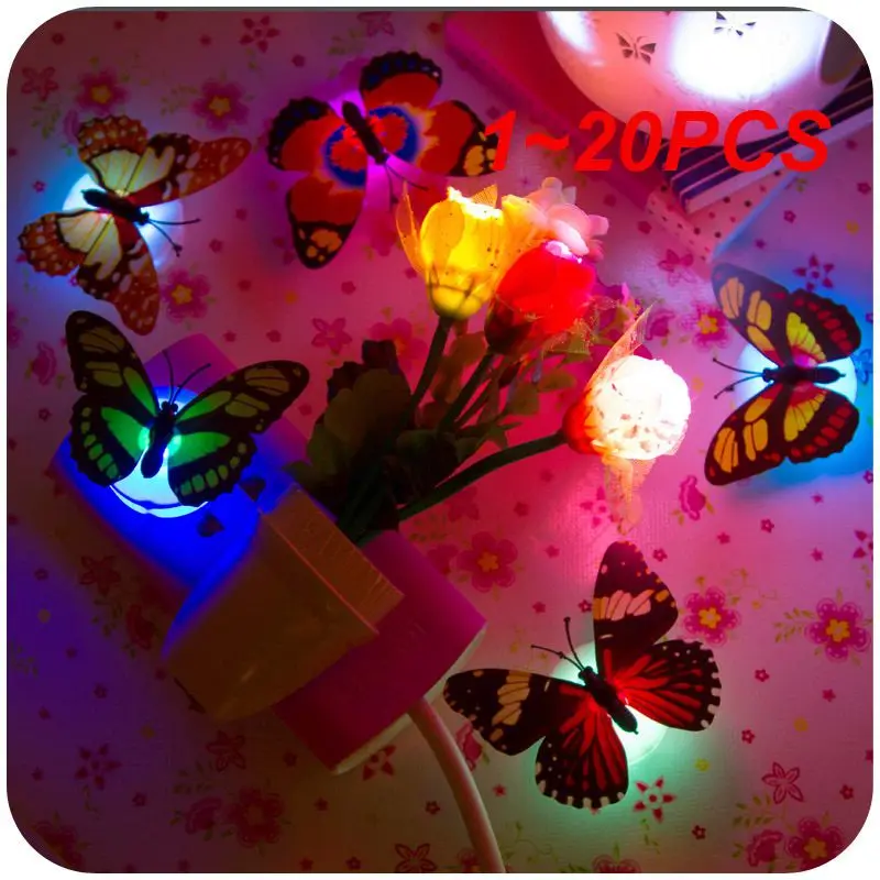 

1~20PCS Hot Selling Butterfly Night Lights Creative Colorful Luminous Butterfly Light Pasteable Led Decorative Wall Lamp 1/