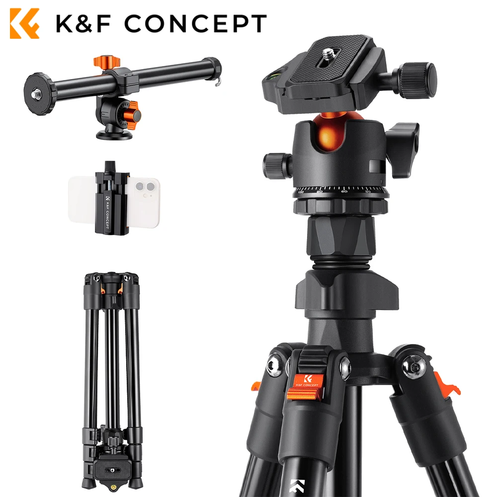 

K&F Concept Travel Outdoor Tripods Lightweight DSLR 76.7 inch/195CM Tripods Removable Extension Boom Arm 28mm Metal Ball Head
