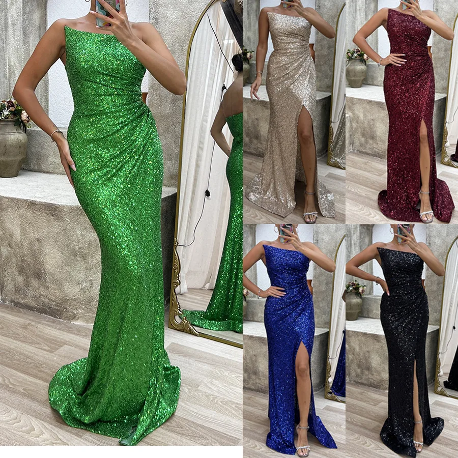Women Vintage Sequins Diagonal Collar Chest Warpping Sexy Long Dress Evening Party Split Maxi Dresses
Women Vintage Sequins Diagonal Collar Chest Warpping Sexy Long Dress Evening Party Split Maxi Dresses