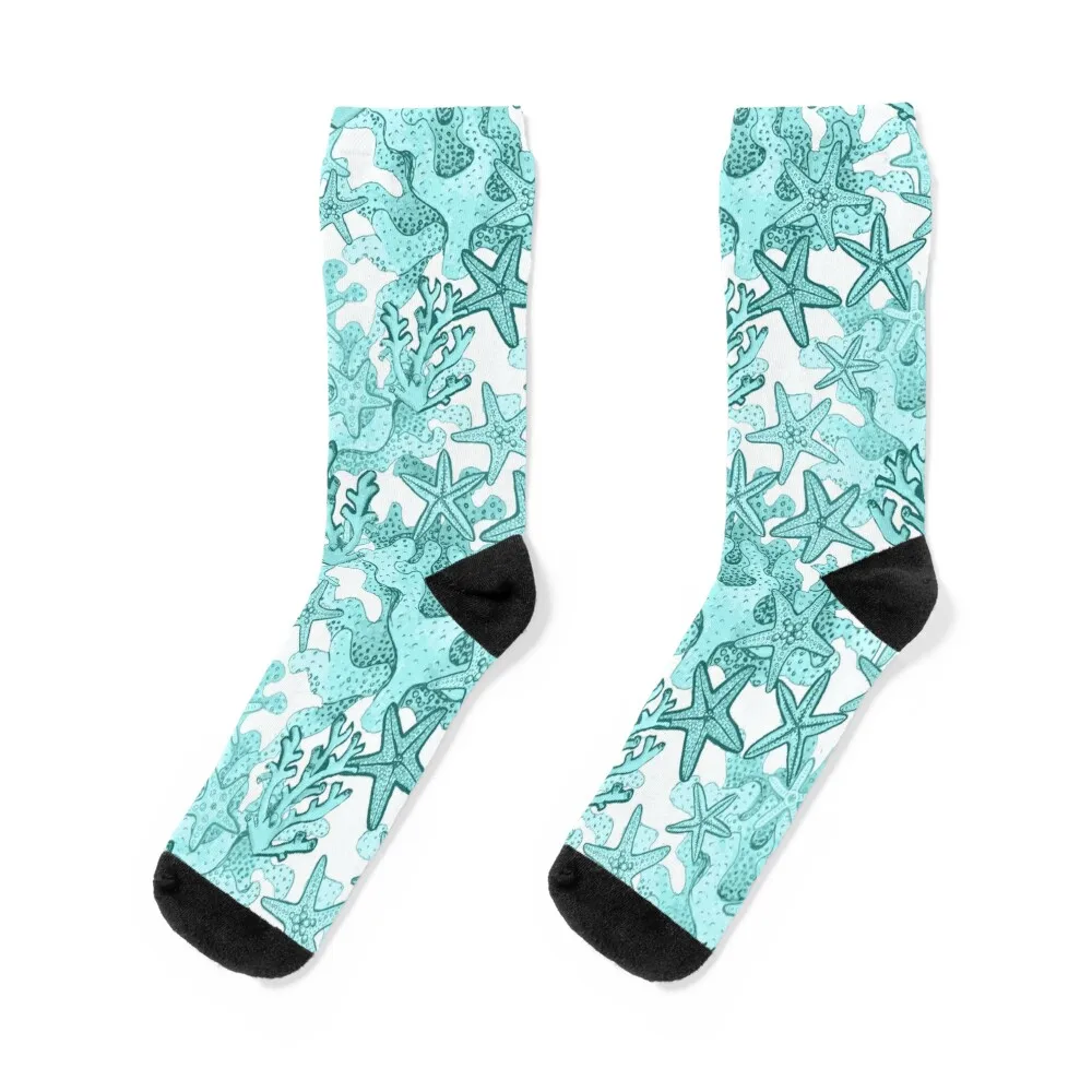 

Starfish Watercolor Aqua coral reef ,ocean home decor Socks Hiking boots gifts Toe sports sports stockings Socks For Man Women's