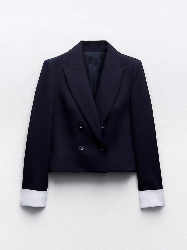 Zach AiIsa new women's lapel long-sleeved spliced cuffs double-breasted commuter casual short high-quality suit jacket
Zach AiIsa new women's lapel long-sleeved spliced cuffs double-breasted commuter casual short high-quality suit jacket