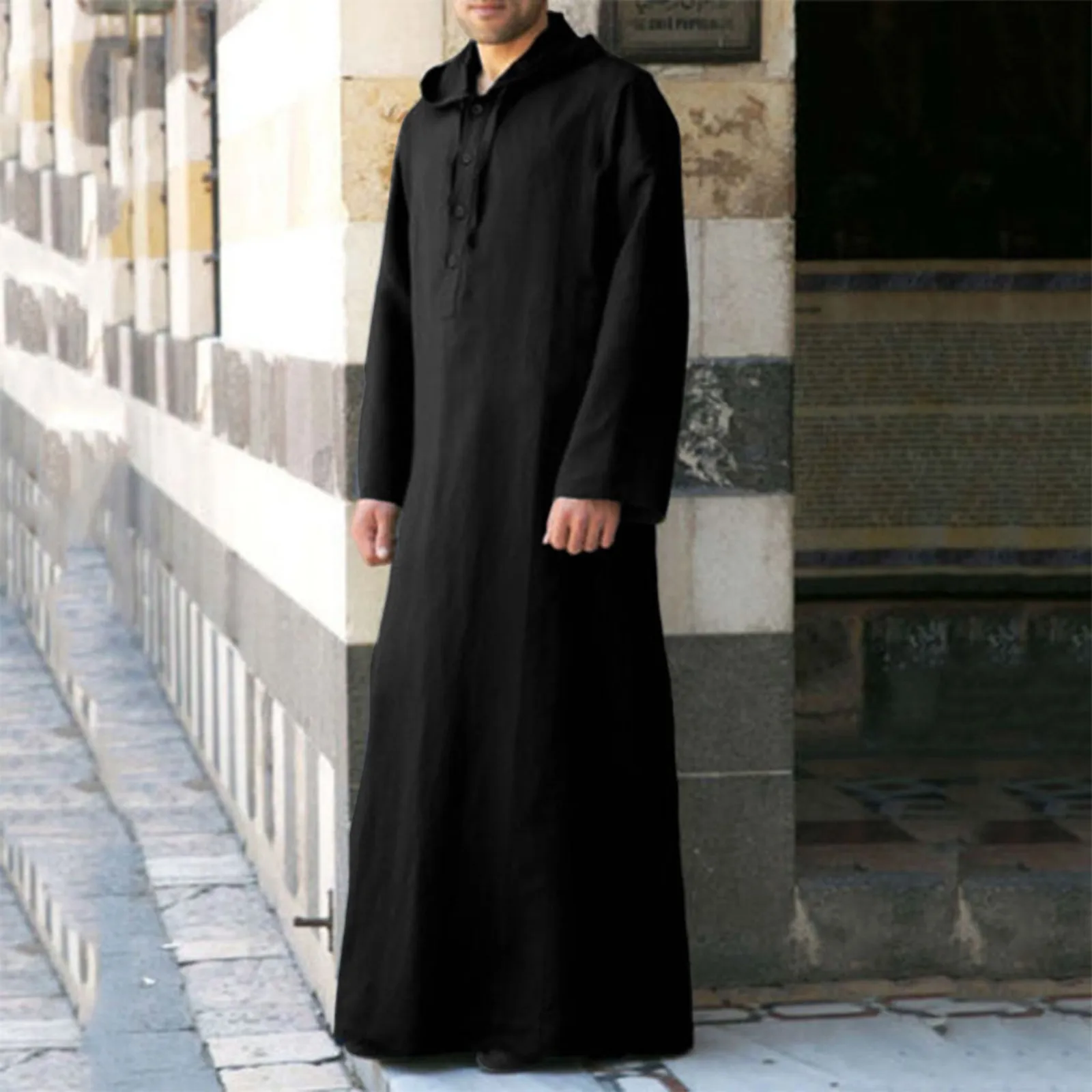 

Мусульманские халаты, Мужская одежда, длинный кафтан с капюшоном Jubba Thobe, Арабская Турецкая абайя, мусульманская привычка, мужское однотонное платье Рамадан