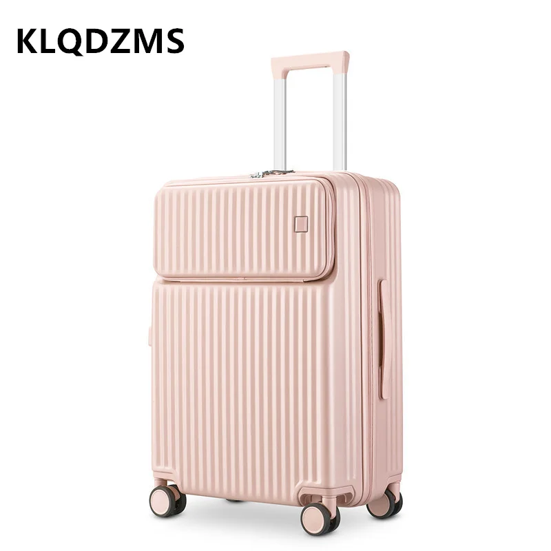 

KLQDZMS New Suitcase Front Opening Aluminum Frame Boarding Box 18"20"22"24"26 Inch USB Charging Trolley Case Rolling Luggage