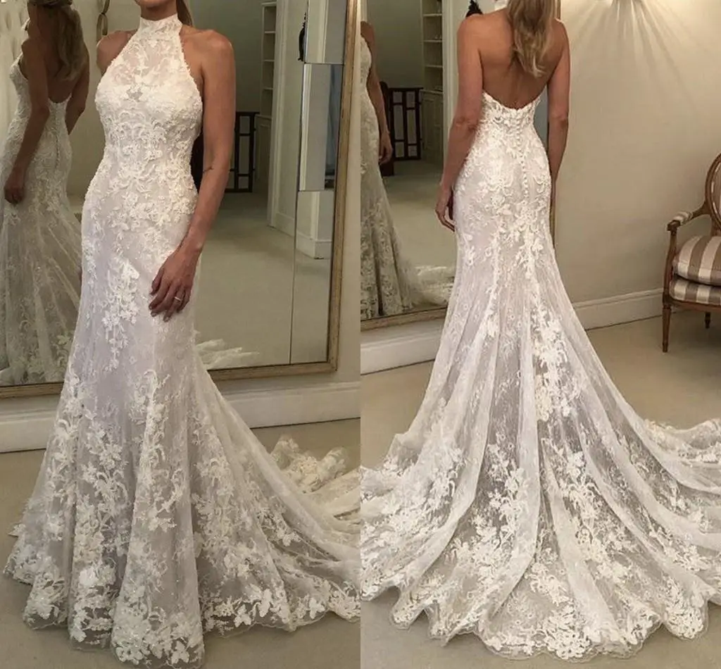 Well Design Sleeveless Lace Appliques Beach Wedding Dresses Vestido De Casamento Sexy Backless Mermaid Halter Bridal Gowns
Well Design Sleeveless Lace Appliques Beach Wedding Dresses Vestido De Casamento Sexy Backless Mermaid Halter Bridal Gowns