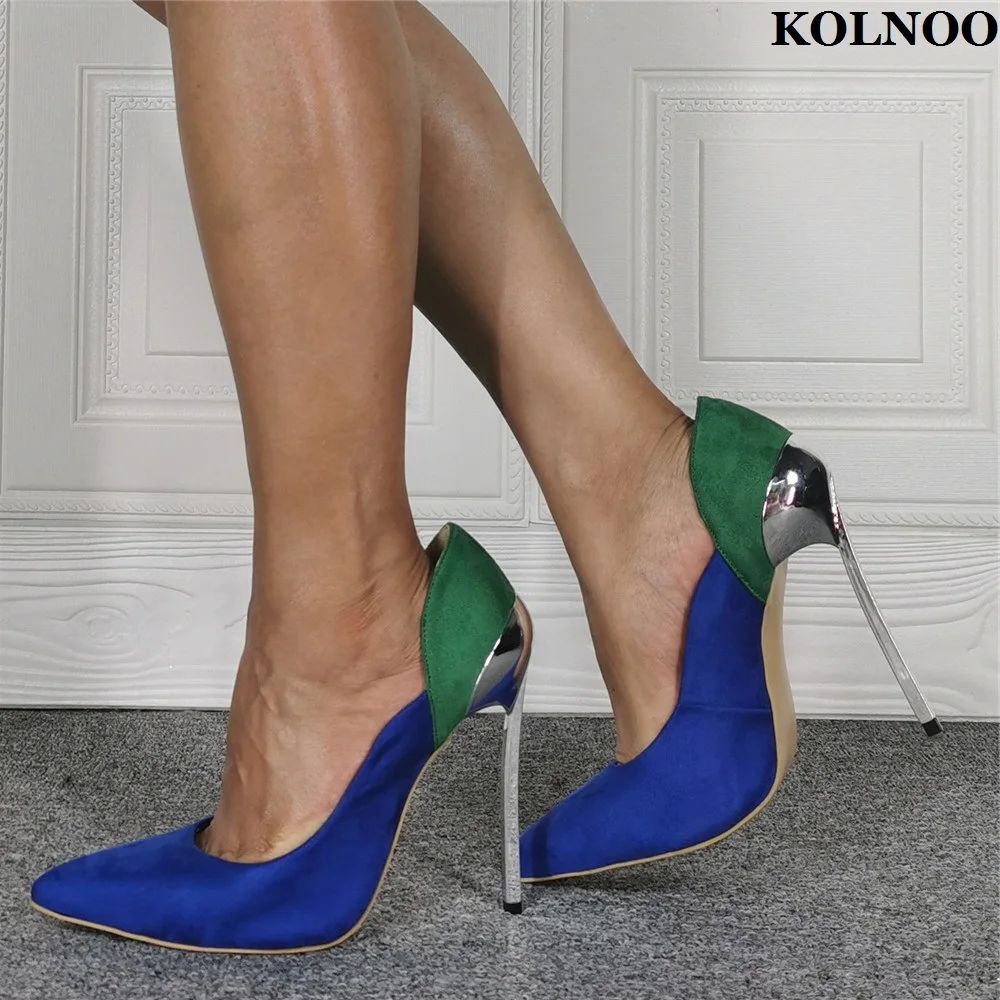 

Kolnoo Handmade Women's Dress High Heels Pumps Patchwork Leather Pointy Real Photos Large Size 35-47 Evening Fashion Court Shoes