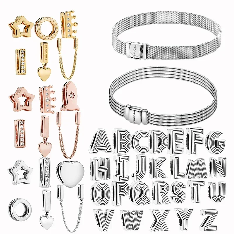 925 100% Sterling Silver Pandora Multi Loop Snake Shaped Bracelet with 26 Letter Safety Chain Pendant for Women's DIY Jewelry
925 100% Sterling Silver Pandora Multi Loop Snake Shaped Bracelet with 26 Letter Safety Chain Pendant for Women's DIY Jewelry