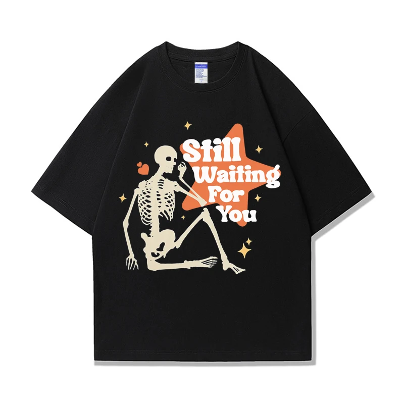 

Streetwear Funny Skull Skeleton Heart Print Graphic T Shirt Oversized Men/Women Cotton T-Shirt Hip Hop Loose Tops Hipster Tshirt