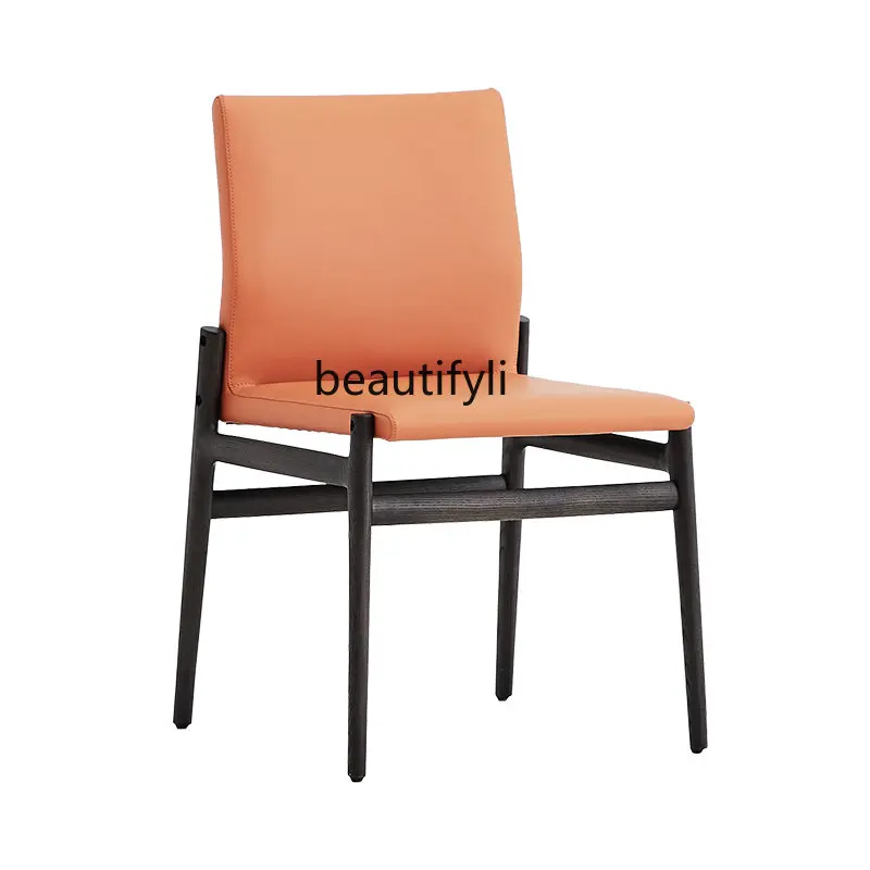 

Кожаный обеденный стул из массива дерева, современное минималистичное кресло, мягкая сумка из белого воска, кофейный стул, обеденный стул