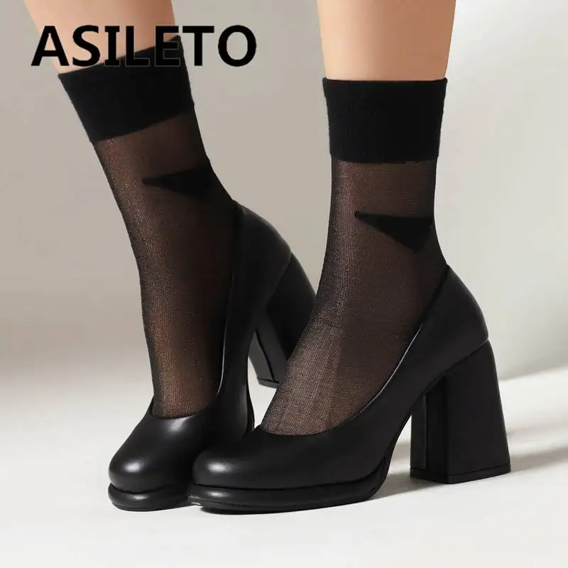 

ASILETO Luxry Women Pumps Round Toe Chunky Heel 9cm Platform 1.5cm Slip On Sexy Party Female Shoes Solid Plus Size 40 41 42 43