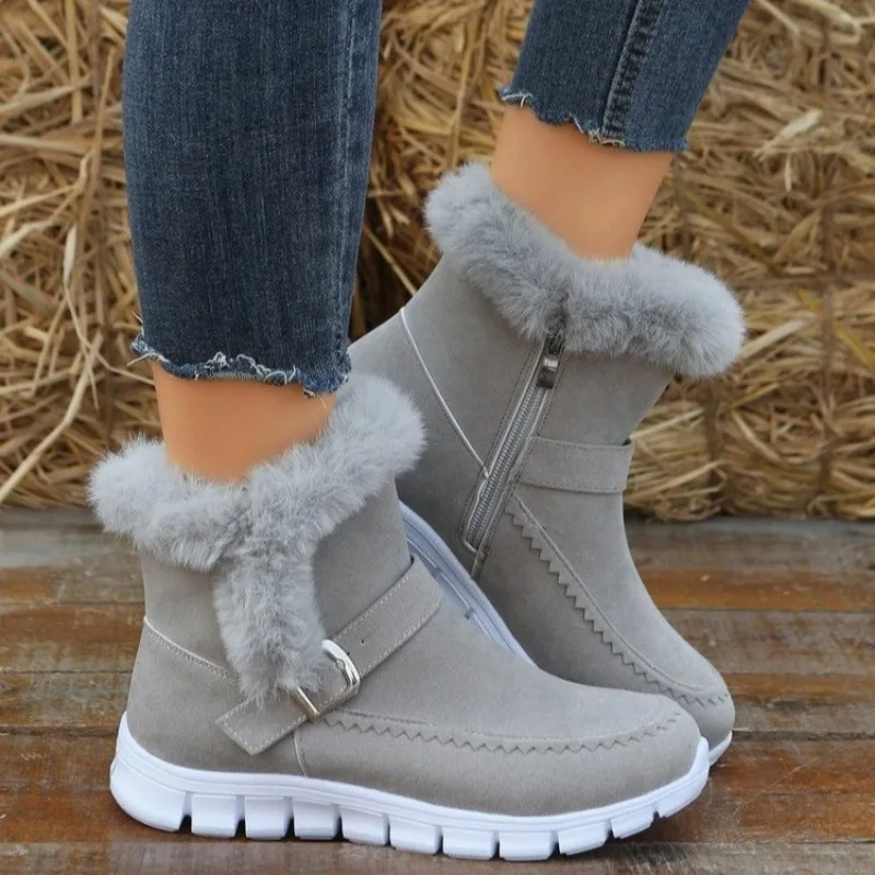 

Winter Women Fur Warm Chelsea Snow Boots Casual Shoes New Short Plush Suede Ankle Boots Flats Gladiator Sport Ladies Botas Mujer