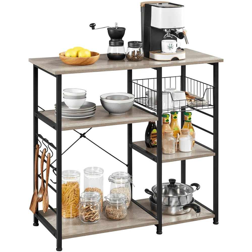 Easyfashion High Load-bearing Strong Stable and Durable Industrial Multifunctional Bakers Rack with Basket and 6 Hooks Gray
Easyfashion High Load-bearing Strong Stable and Durable Industrial Multifunctional Bakers Rack with Basket and 6 Hooks Gray