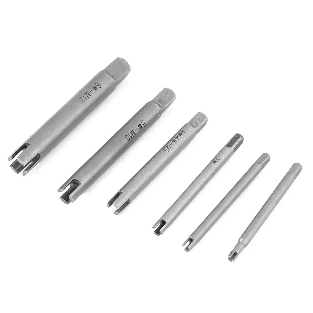 

Set of 6pcs M8 M10 M12 Broken Speed Out Screw Tap Extractor Drill Bits - Alloy Steel Set for Removing Damaged Broken Bolt Stud