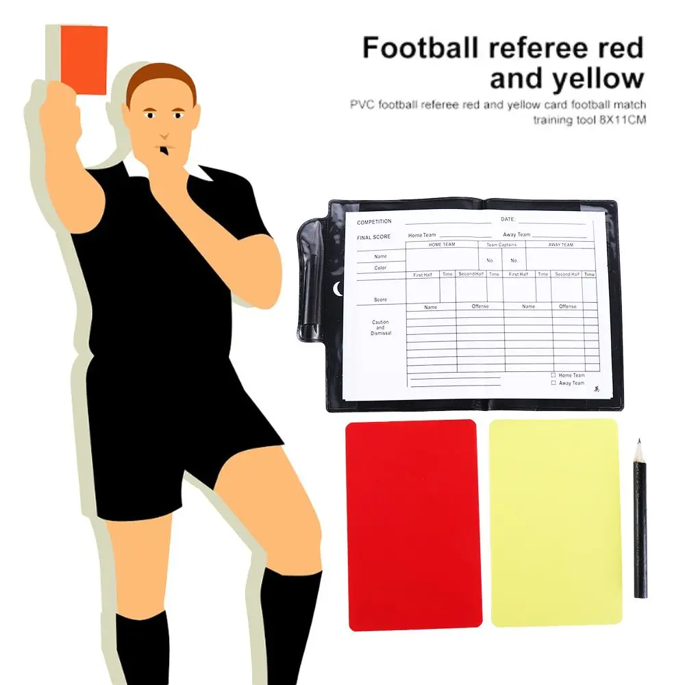 

Soccer Referee Record Book Fluorescent Red Yellow Cards With Leather Wallet And Pencil Recording Paper Football Equipment