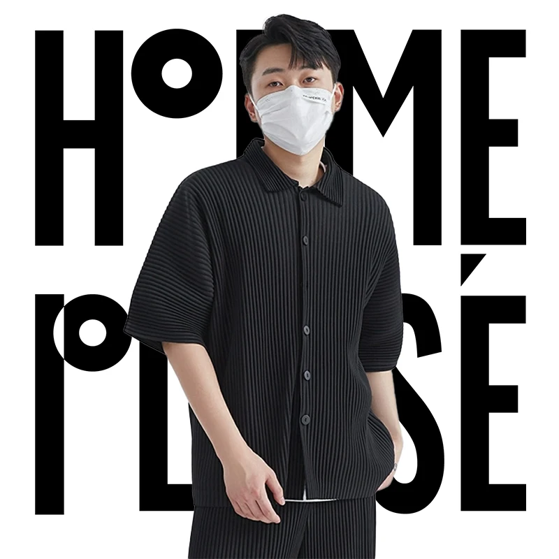 Miyake Pleated Men Lapel Shirt Short Sleeve T Shirt Plain Shirt Button Up Shirt Summer Clothes for Man Black Casual Top Clothing
Miyake Pleated Men Lapel Shirt Short Sleeve T Shirt Plain Shirt Button Up Shirt Summer Clothes for Man Black Casual Top Clothing