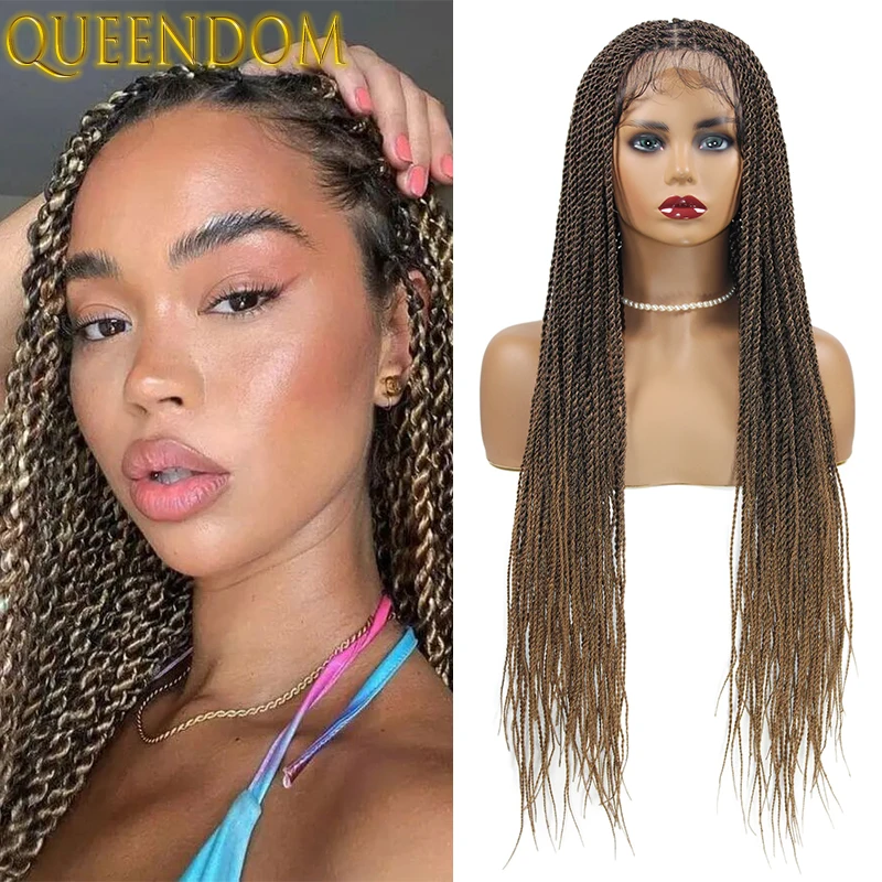 

Senegalese Twist Braided Full Lace Wigs 26 Inch Ombre Blonde Synthetic Lace Braids Wig With Baby Hair Box Braid Wigs with Plaits