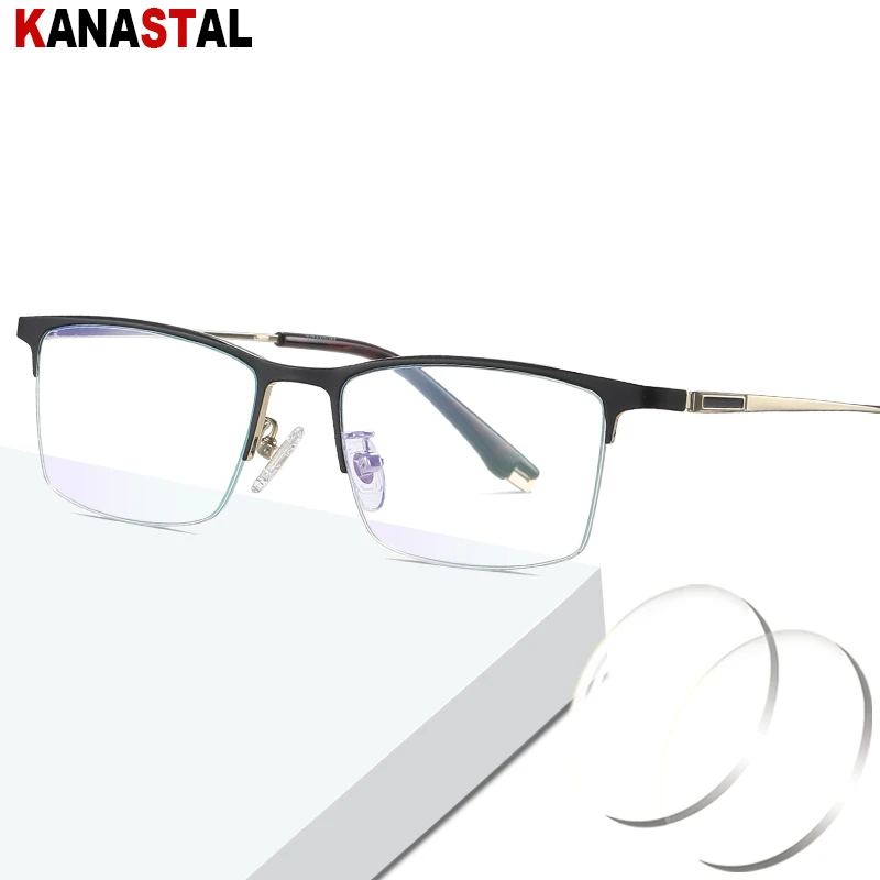 

Men Blue Light Blocking Reading Glasses Pure Titanium Half Eyeglasses Frame Myopia Presbyopia Prescription Lens Optics Eyewear