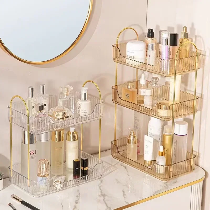 

Bathroom Storage Shelves Home Kitchen Organizer Rack Cosmetic Skincare Shampoo Lipstick Perfume Tabletop Holder 2 Colors