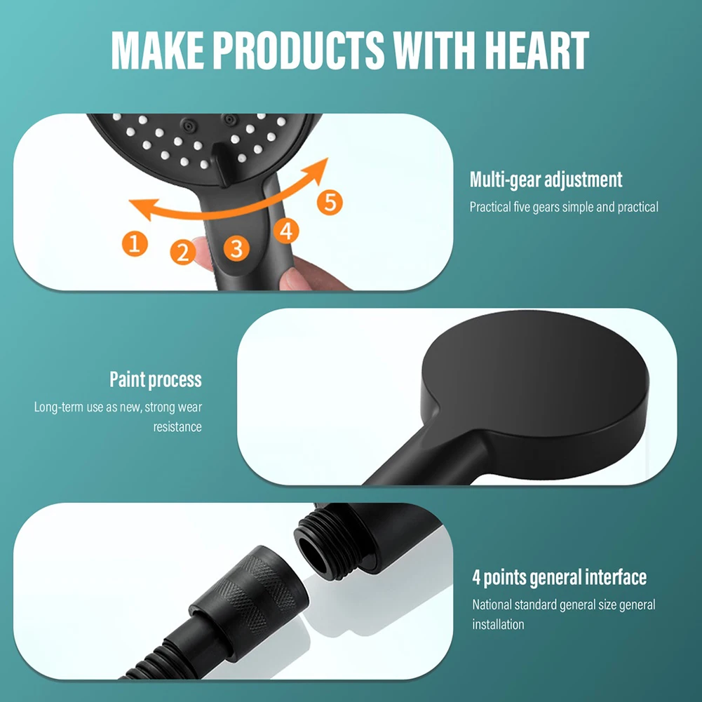 Hand Hold Shower Head 5 Modes Adjustment Bathroom Black Hand Shower Head High Pressure Shower Head Set Upgraded
Hand Hold Shower Head 5 Modes Adjustment Bathroom Black Hand Shower Head High Pressure Shower Head Set Upgraded