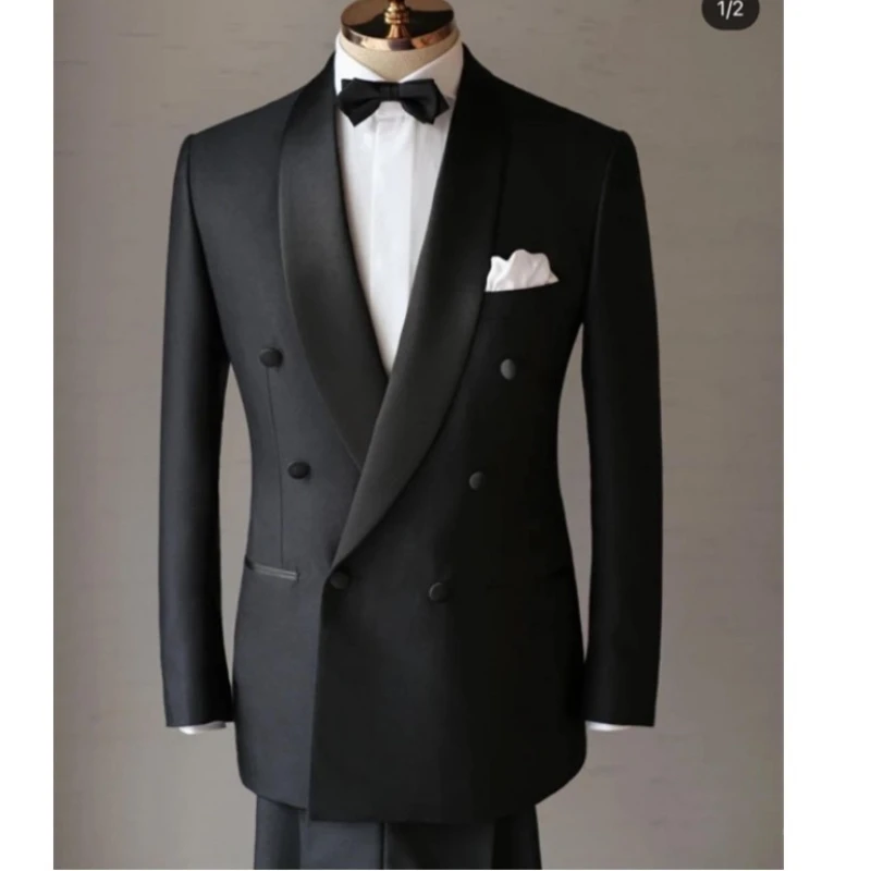 

Black Formal Groom Tuxedos for Wedding Shawl Lapel Business Slim Fit Men Suits 2 Pieces Male Fashion Jacket Pants Daily Blazer