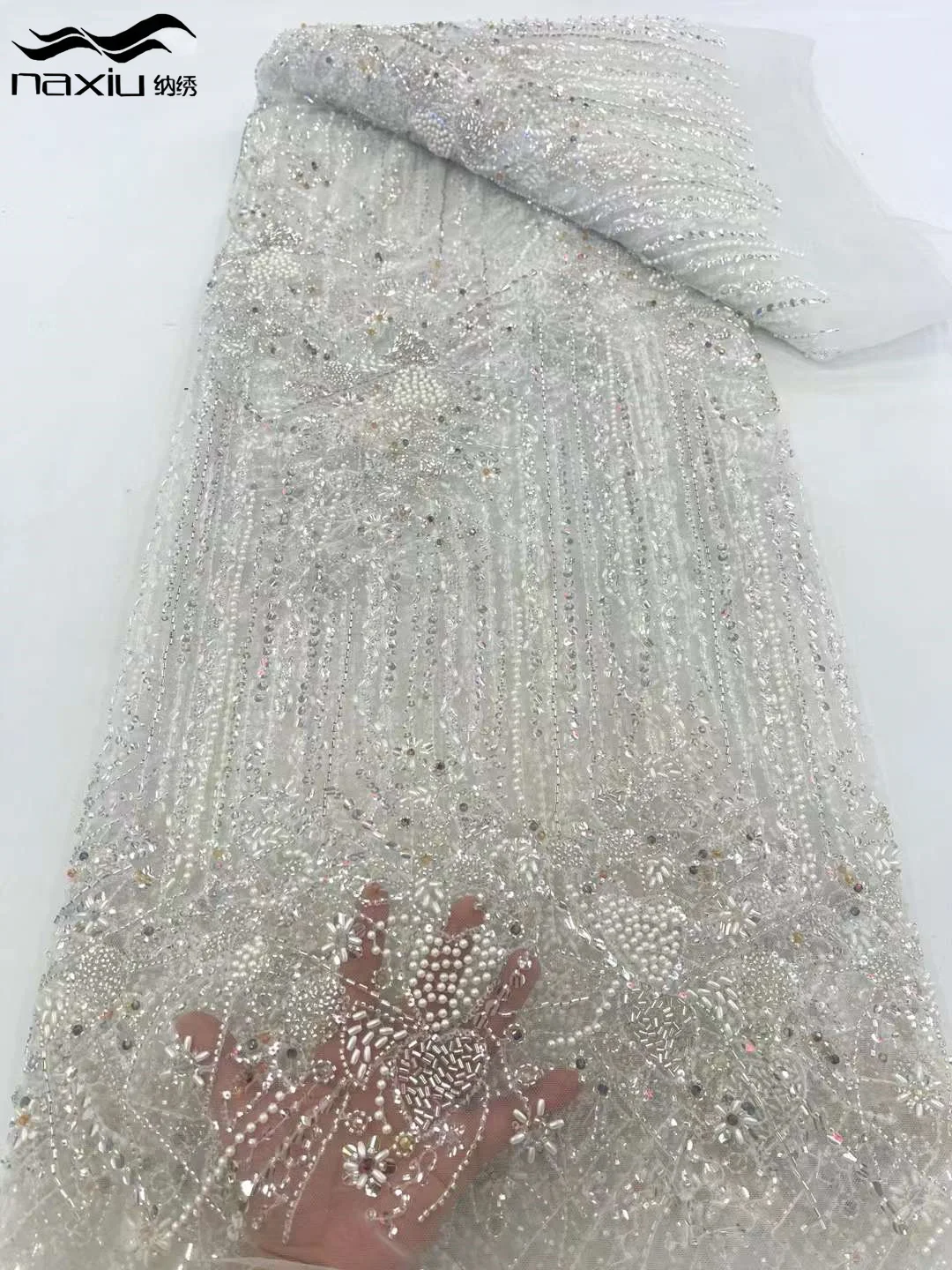 

Madison-African Lace Fabric with Sequins and Beaded Embroidery for Wedding, Nigerian Bridal, French, High Quality, 2024