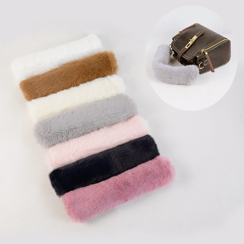 

New Fastener Cover Straps For Bags Environment-friendly Imitation Marten faux mink furry plush Handle Women Bag Accessories