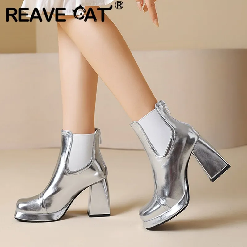 REAVE CAT Mature Women Ankle Boots Square Toe Chunky High Heels 9cm Platform Zipper Big Size 45 46 Retro Winter Bota Gold Silver
REAVE CAT Mature Women Ankle Boots Square Toe Chunky High Heels 9cm Platform Zipper Big Size 45 46 Retro Winter Bota Gold Silver