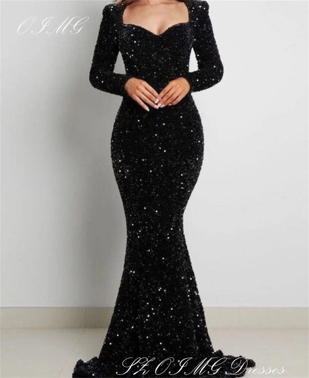 OIMG Sequined Black Prom Dresses Mermaid Saudi Arabic Women Shiny Long Sleeves Vintage Evening Gowns Occasion Formal Party Dress 
OIMG Sequined Black Prom Dresses Mermaid Saudi Arabic Women Shiny Long Sleeves Vintage Evening Gowns Occasion Formal Party Dress