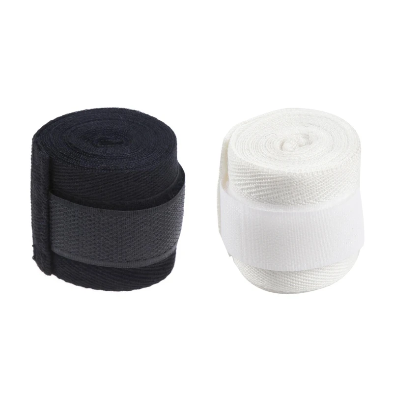 

NEW-2 Pcs 2.5M Eslatic Cotton Sports Strap Boxing Bandage For Sanda Muay Thai Mma Taekwondo-Black & White