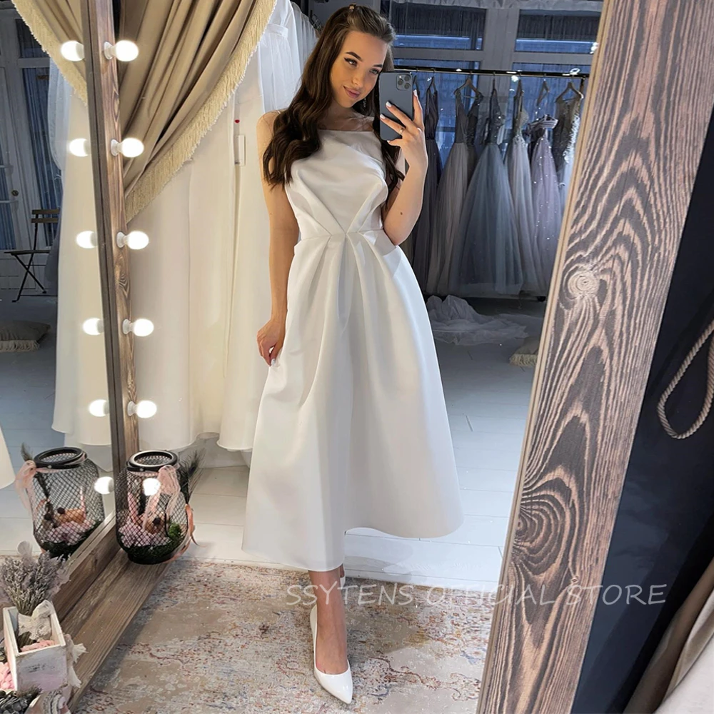 

Simple A-Line Wedding Dresses Spaghetti Straps Princess Bride Dress Beach Wedding Gowns Graduation Ankle Length Robe De Mari