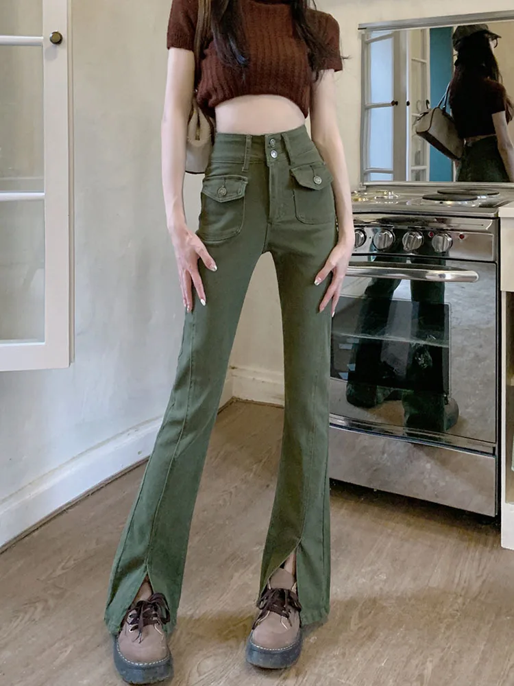 Army Green Jeans Pants Women Stretch Slit Flared Long Pants Hot Girl Y2K Streetwear Pockets Skinny Denim Trousers 2000s Clothes
Army Green Jeans Pants Women Stretch Slit Flared Long Pants Hot Girl Y2K Streetwear Pockets Skinny Denim Trousers 2000s Clothes