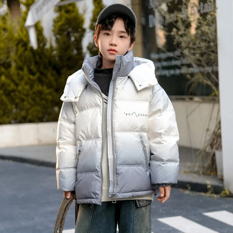 

Child Gradient Color Down Jackets for Boys Girls Hooded White Duck Down Coats Boys Thickened Down Jackets Kids Windbreak Clothes