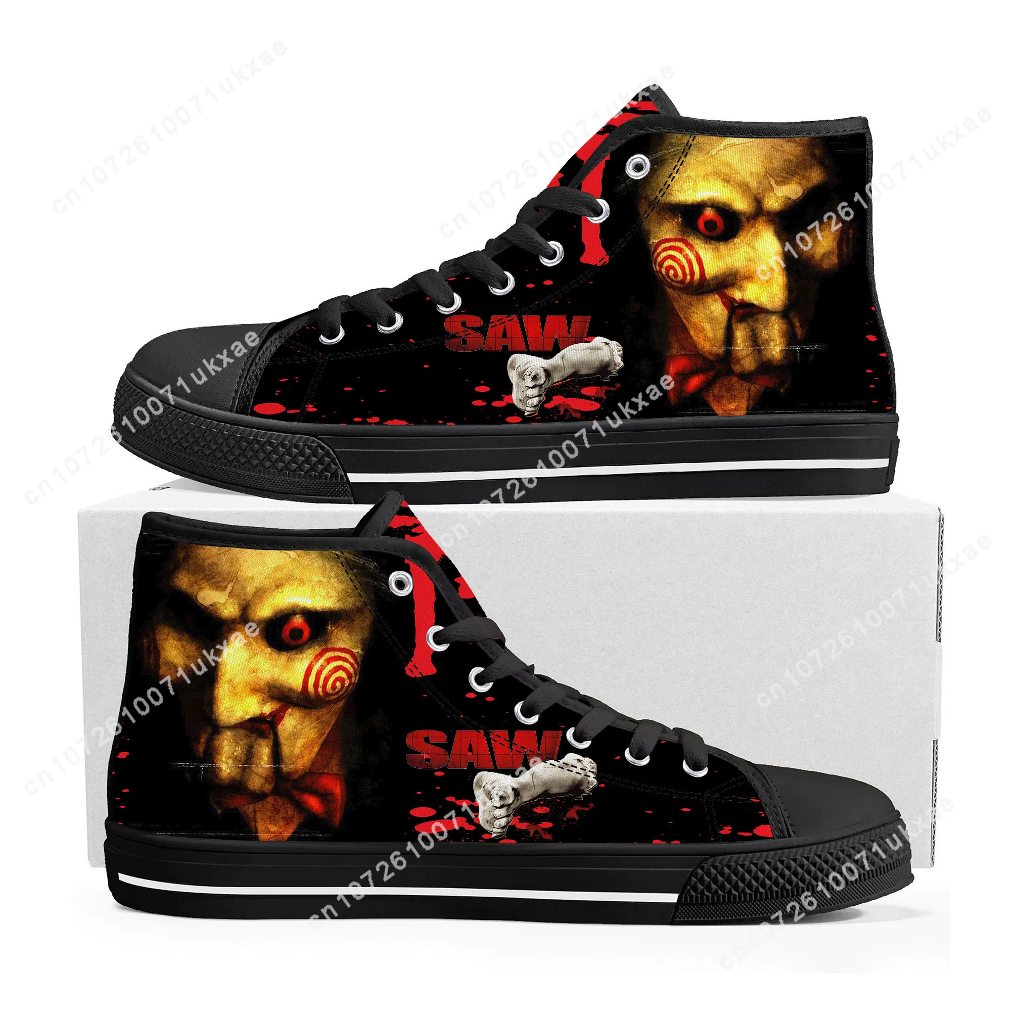 

Saw Movie Horror Jigsaw Puppet High Top Sneakers Mens Womens Teenager Canvas Sneaker Casual Custom Made Shoes Customize Shoe