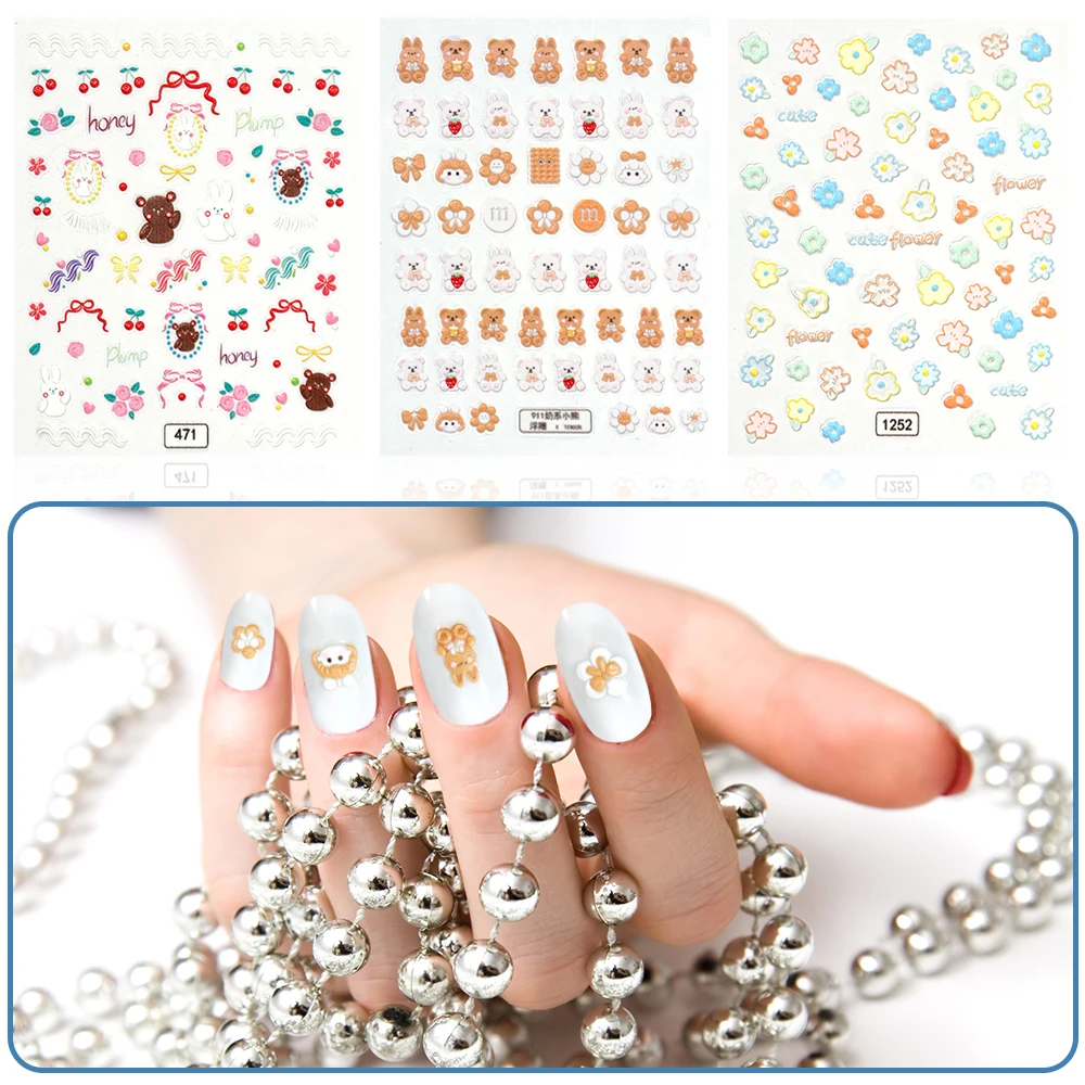 5D Embossed Cream Bunny Nail Sticker Bunny Bear Cherry Self-Adhesive Nail Stickers Decals (1 Sheets) +60 PCS Nail Art Accessorie
5D Embossed Cream Bunny Nail Sticker Bunny Bear Cherry Self-Adhesive Nail Stickers Decals (1 Sheets) +60 PCS Nail Art Accessorie