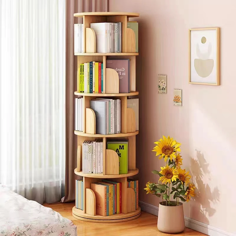 

Современный книжный шкаф, деревянная простая круглая вращающаяся книжная полка, 4/5 уровней высоты, белая, розовая, синяя, Желтая Мебель