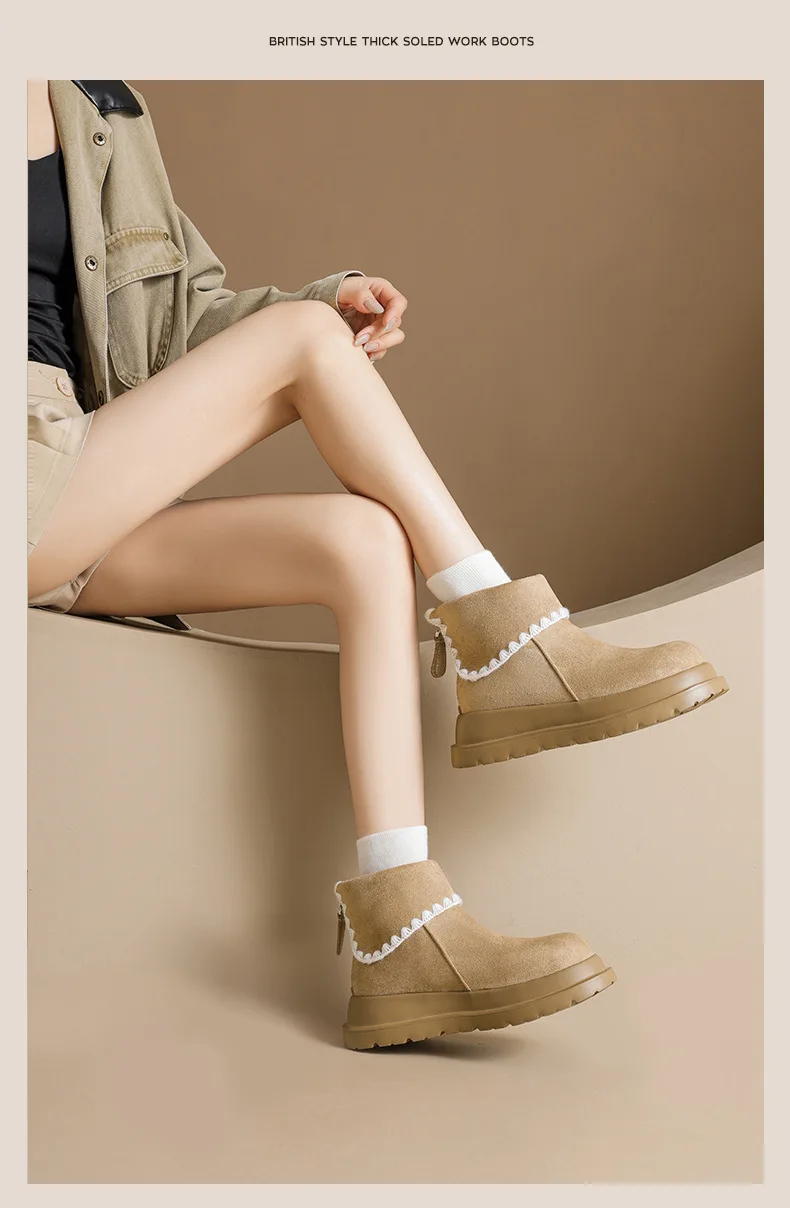 أحذية نسائية للثلج بنعل سميك، أحذية شتوية دافئة مبطنة بالفرو الناعم والمتين أحذية نسائية للثلج بنعل سميك، أحذية شتوية دافئة مبطنة بالفرو الناعم والمتين