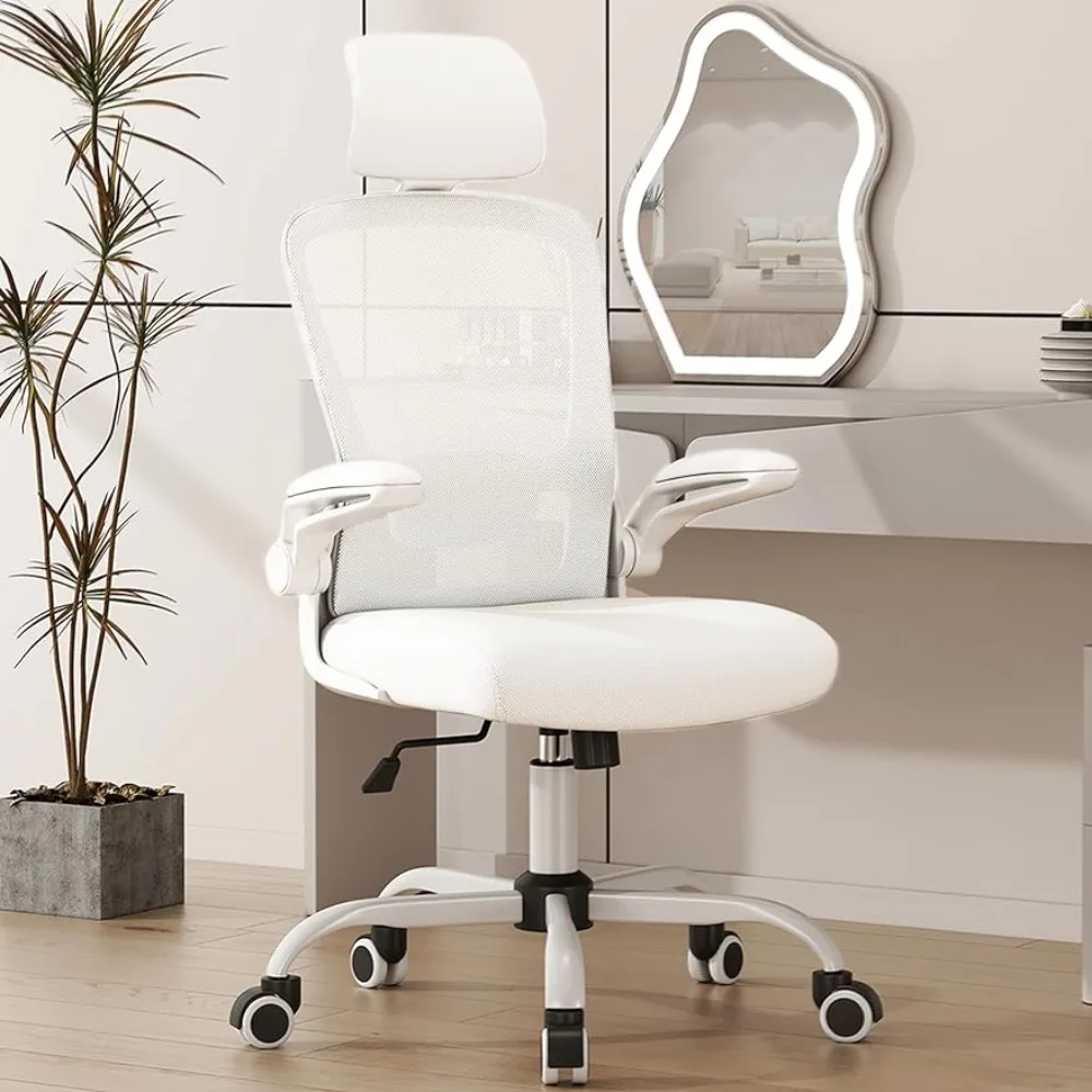 

Office Chair, High Back Ergonomic Desk Chair, Swivel Task Chair with Flip-up Armrests for Guitar Playing,Ivory White