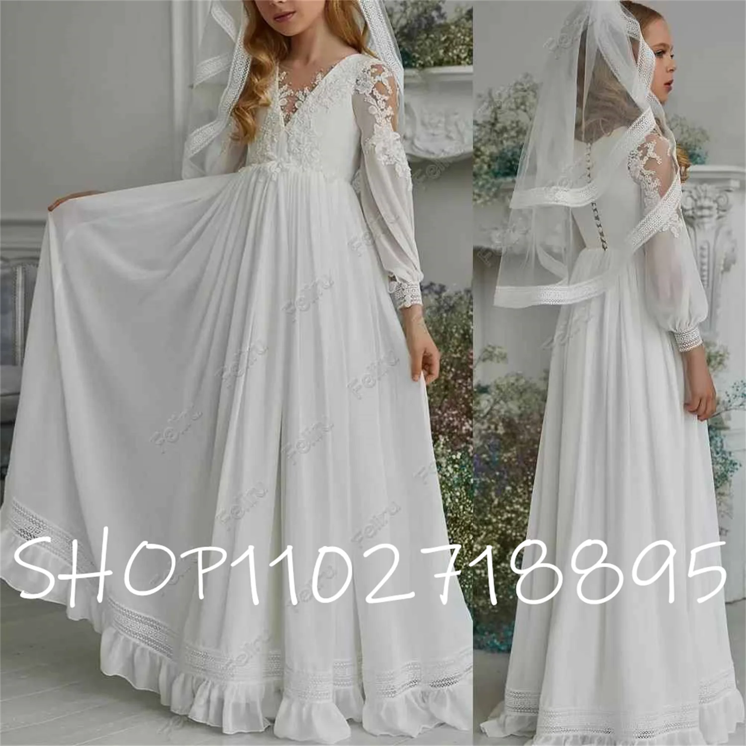 Boho Chiffon Flower Girl Dress Long Sleeves Kids Birthday Formal Party Gown V-neck Infant Toddler White Wedding Dress for Girls
Boho Chiffon Flower Girl Dress Long Sleeves Kids Birthday Formal Party Gown V-neck Infant Toddler White Wedding Dress for Girls