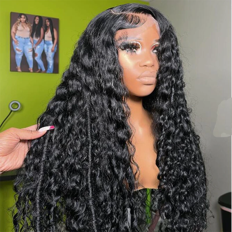 

Glueless Preplucked 26 Inches Long 180%Density Black Kinky Curly Lace Front Wig With BabyHair Heat Temperature Daily Cosplay Wig