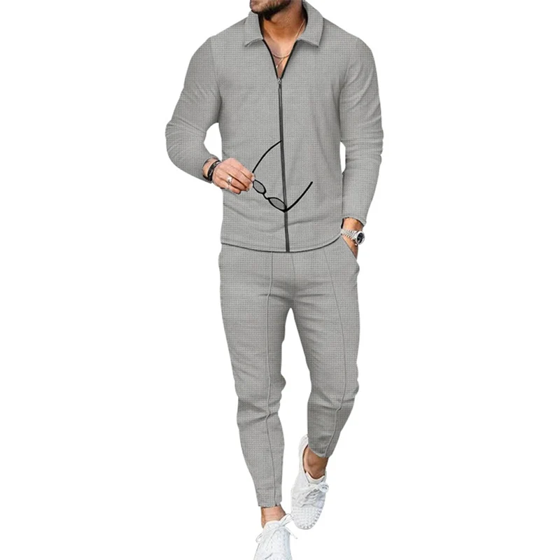 Fashion Casual Men's 2 Piece Set Autumn Waffle Fabric Zipper Cardigan Long Sleeve Lapel Top High Waist Lace-up Pants Male Suits
Fashion Casual Men's 2 Piece Set Autumn Waffle Fabric Zipper Cardigan Long Sleeve Lapel Top High Waist Lace-up Pants Male Suits