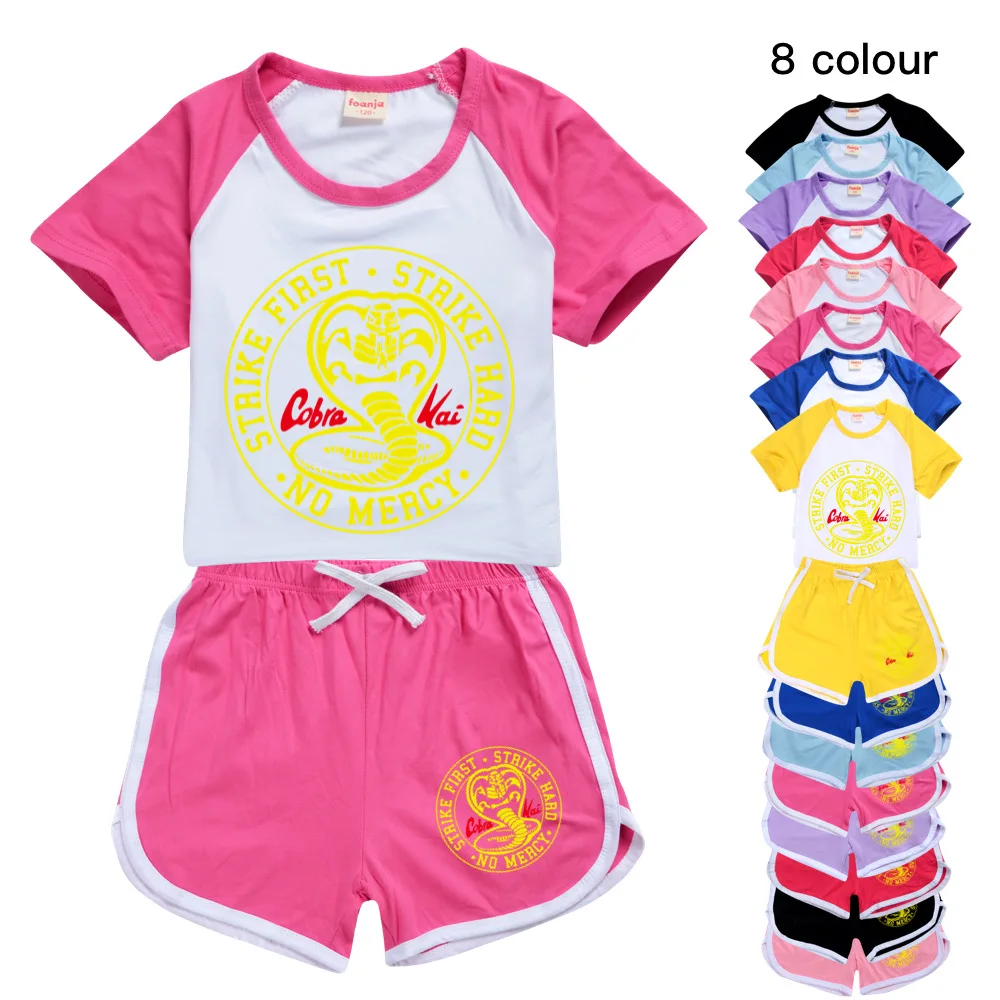 

Summer Boys Sports Suit Kids Cobra Kai The Karat Clothes Baby Girls Cartoon T Shirt+shorts 2pcs Sets Teenager Children Tracksuit